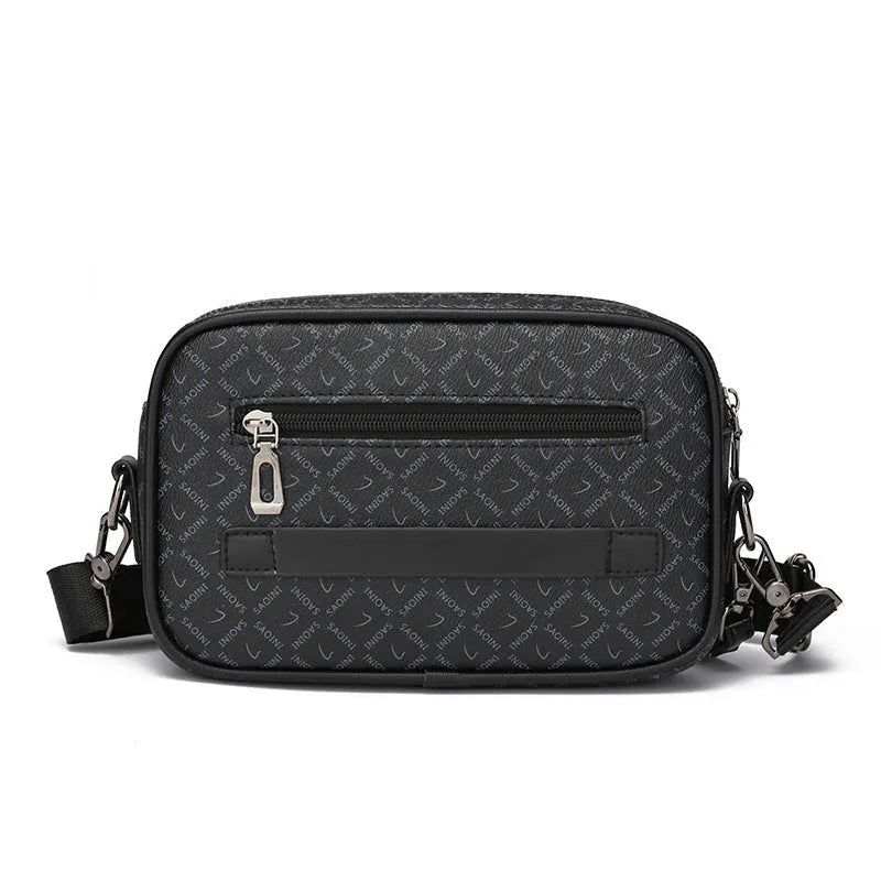 Men's geometric pattern PU messenger bag in horizontal shoulder configuration