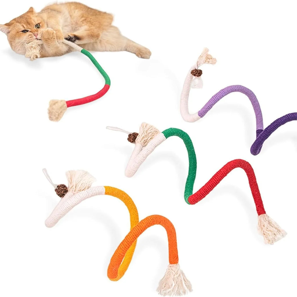70cm long cotton rope cat teaser toy with catnip in purple, orange or red and green colour options