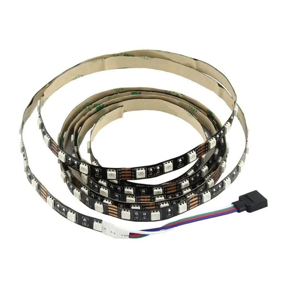 One-metre long flexible USB LED light strip showing multiple colour options including blue and white.