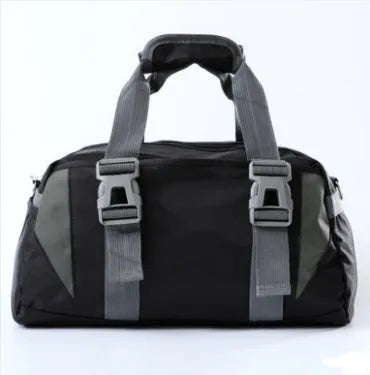 Nylon fitness gym bag shown in a selection of colours including black, blue, pink, and purple.