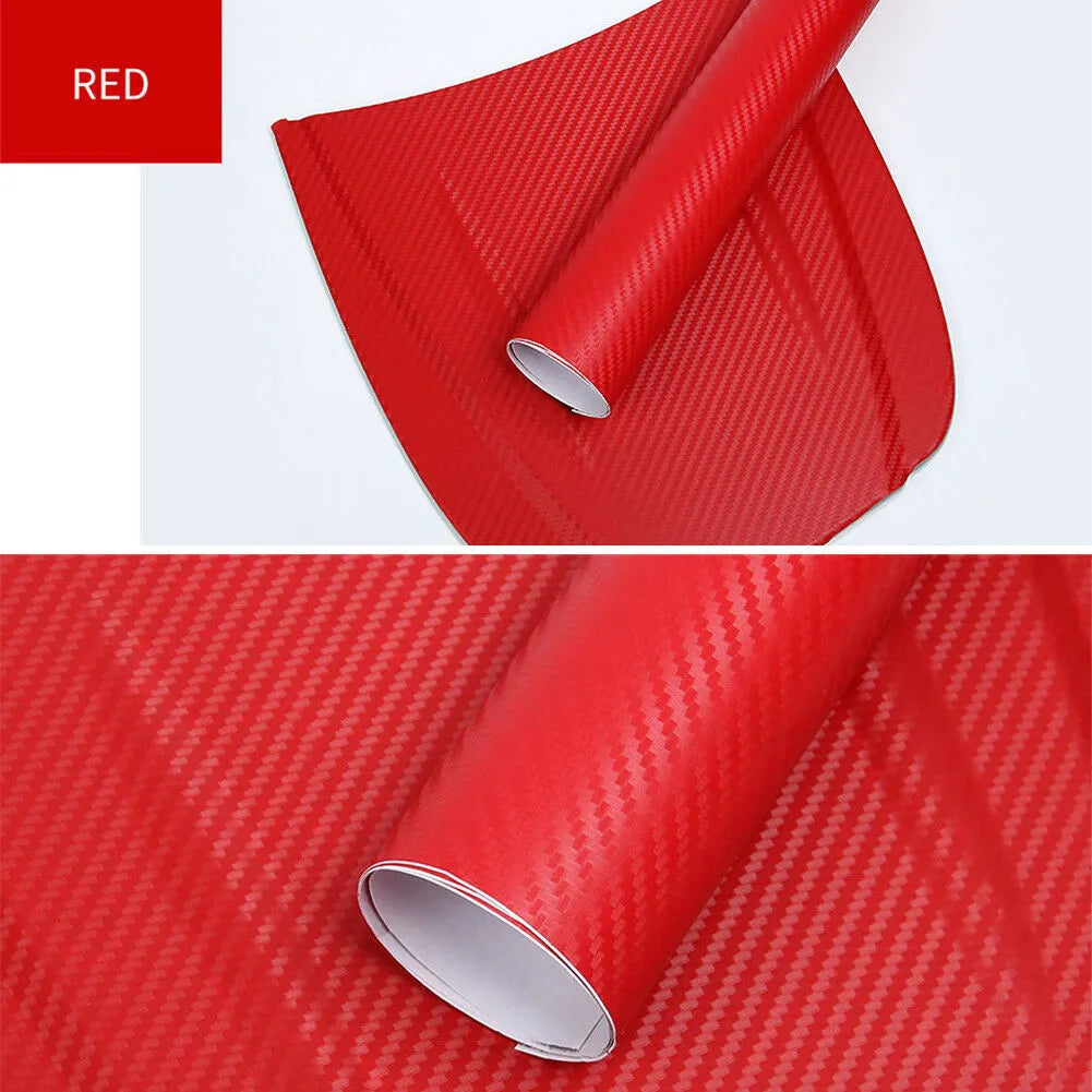 Roll of 3D carbon fibre sticker for car decoration in various colours, measuring 30cm by 127cm