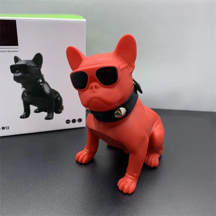 Bulldog design Bluetooth speaker in black colour showing detailed facial features and compact size
