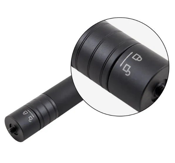 Black retractable selfie stick extended, showing smartphone mounted for a handheld shot.