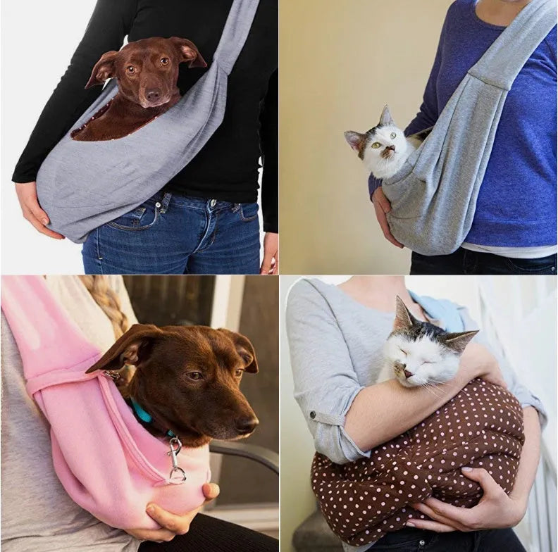 Foldable cotton and hemp pet shoulder bag with printed knitted lining, 70cm x 50cm, in pink, grey, blue or canvas lake blue