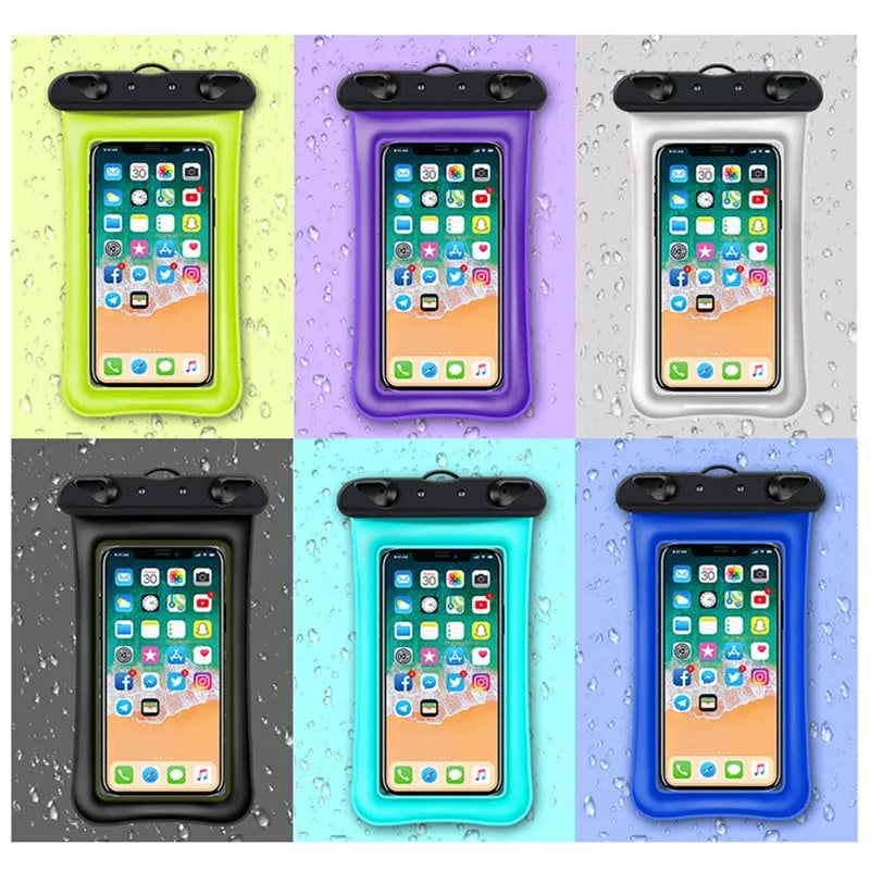 Double airbag waterproof phone pouch with neck rope in multiple colour options.