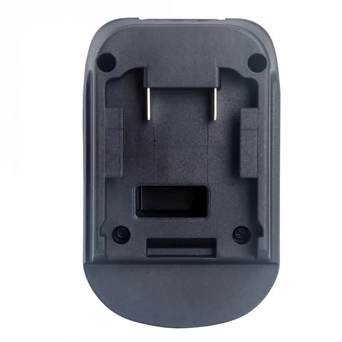 Black Milwaukee DM18M to Makita H99F battery adapter showing connection terminals