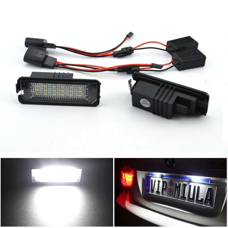 Volkswagen LED licence plate light upgrade kit for Golf Polo Phaeton models with SMD LEDs.