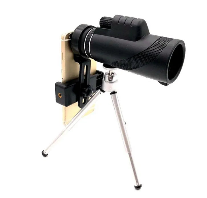 Black 40x60 monocular telescope showing lens details and compact size