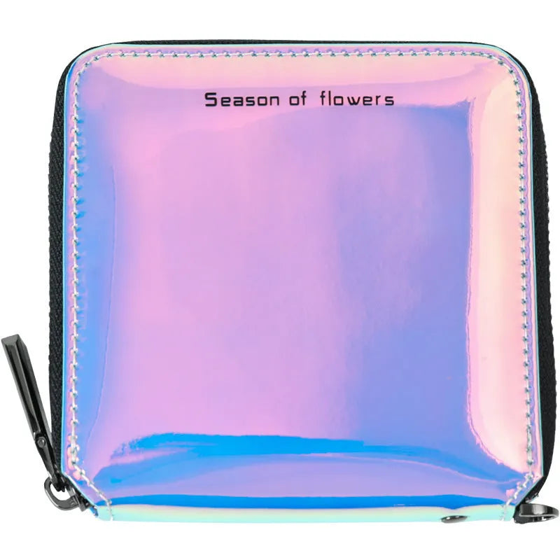 Korean-style short folding women's wallet in PU leather, shown in crystal blue colour.