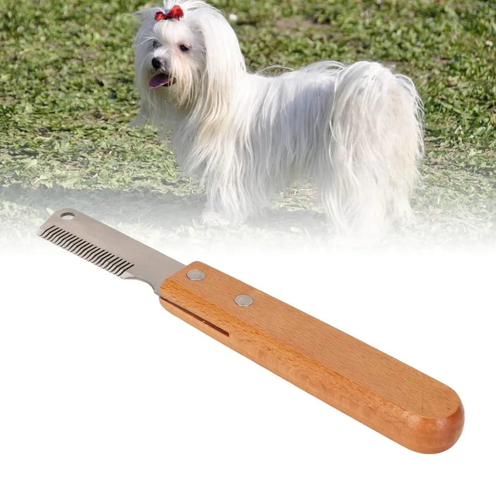Wood handle dog stripping comb grooming tool for long-haired pets in two size options