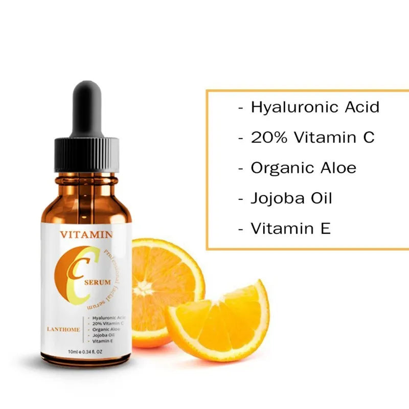 10ml bottle of Vitamin C and Hyaluronic Acid facial serum for brightening and anti-aging
