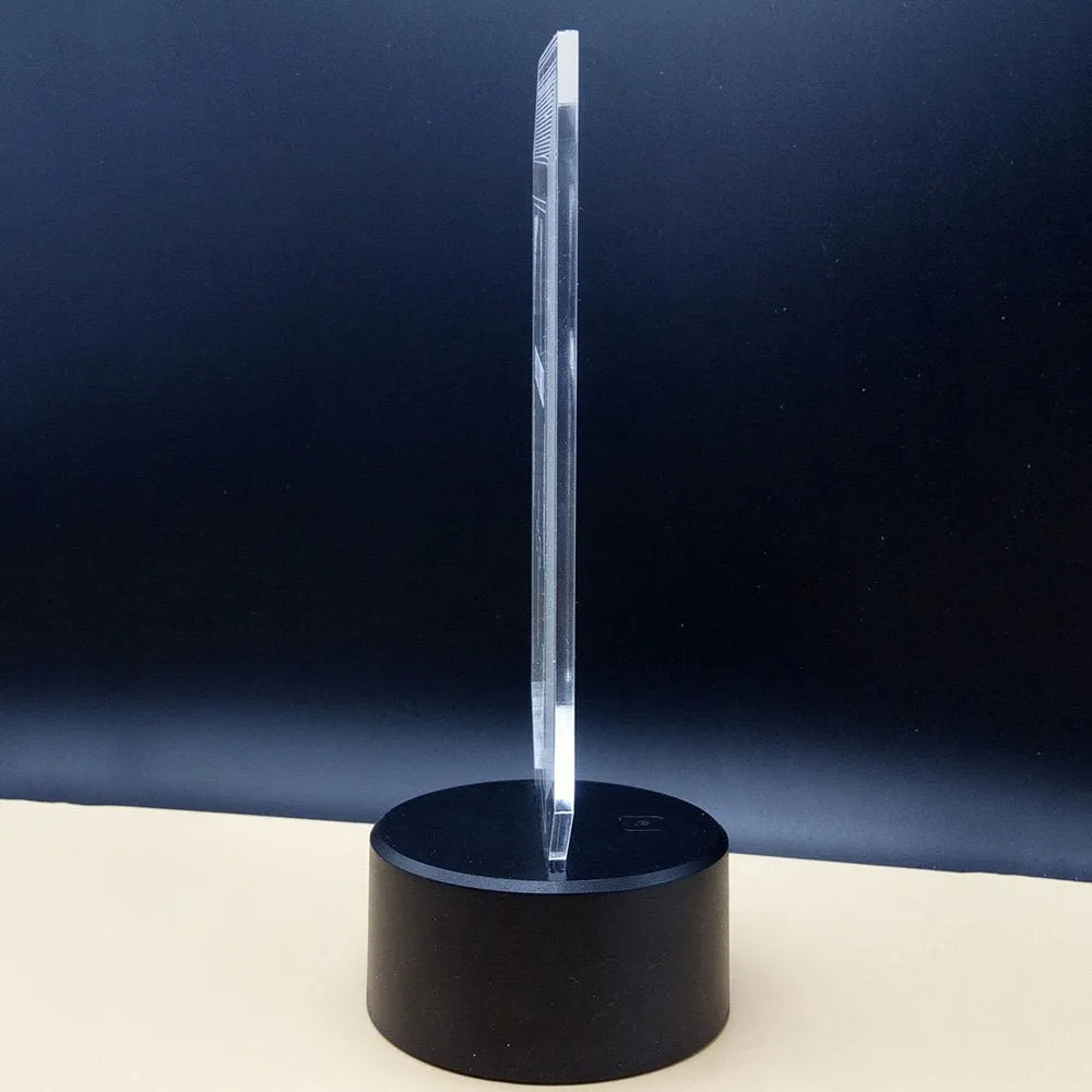 3D acrylic brain illusion LED desk lamp with colour changing remote control on wooden desk