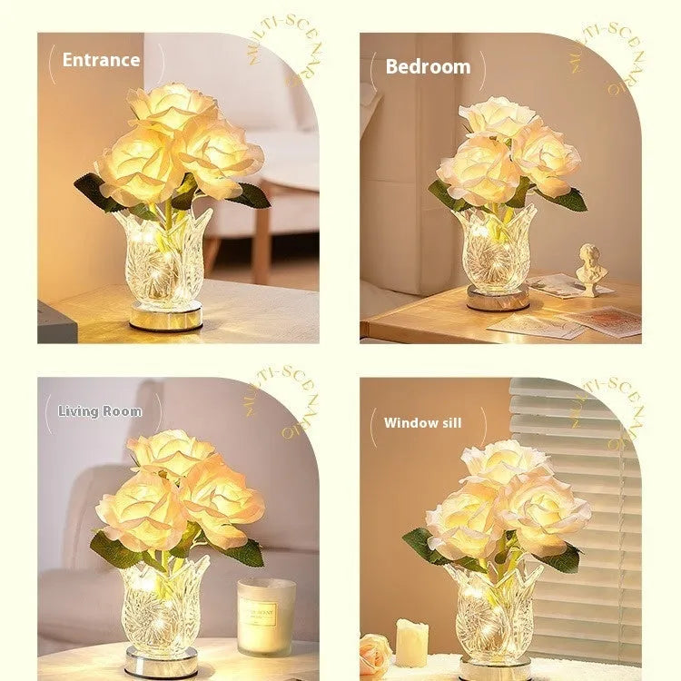 Crystal flowers design USB charging touch control dimming table lamp for bedroom bedside use