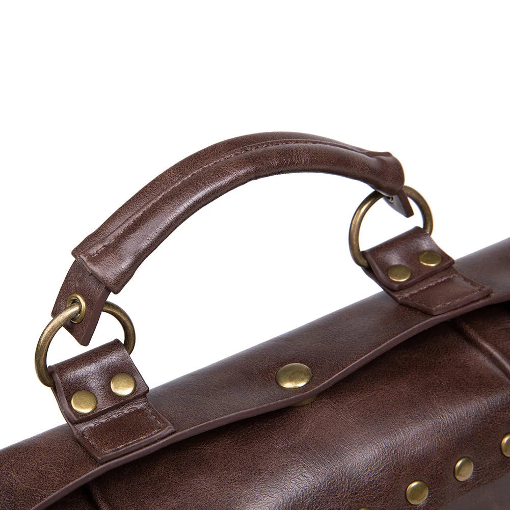 Bronze steampunk industrial retro shoulder bag with metal accents and square pillow shape