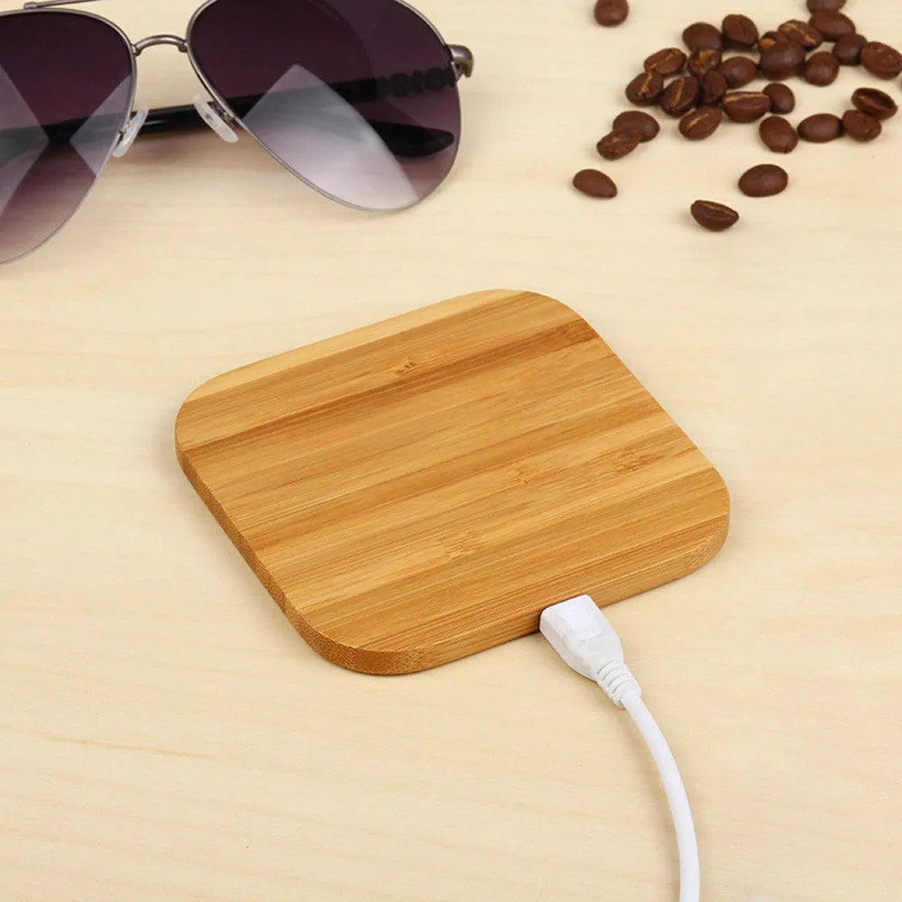 Square bamboo wood 5W wireless charging pad with Qi certification