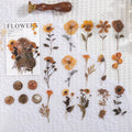 Dried flowers journal decoration stickers in eight colour themes including Dark Night Purple and rose nebula