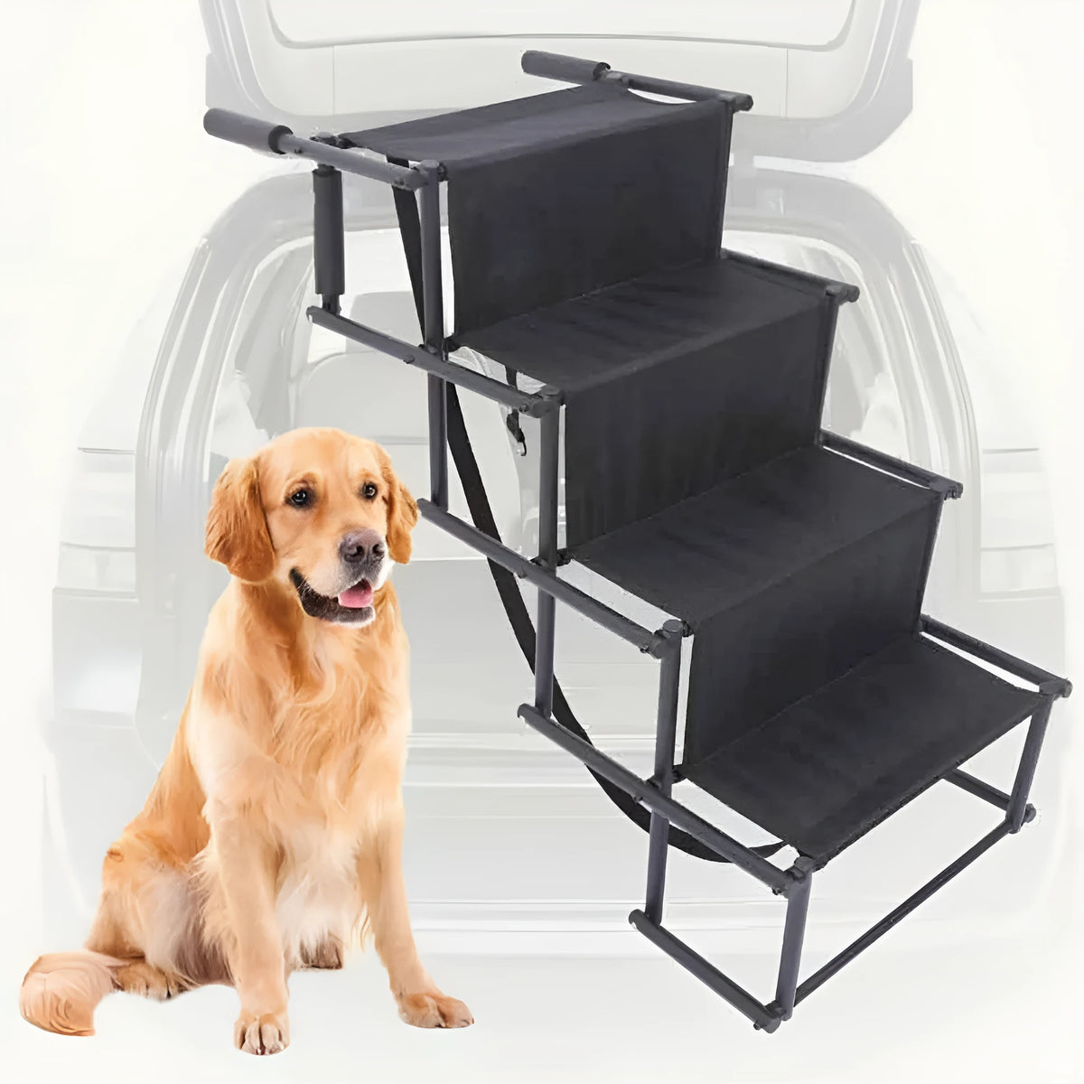Folding portable stainless steel dog ladder car step, four-step 101x76x45cm, black or grey or blue