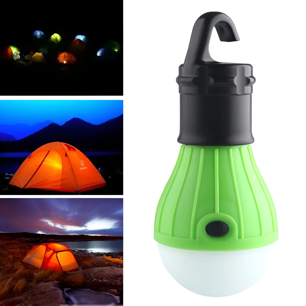 Portable hanging hook LED camping light in red colour showing compact 11cm design