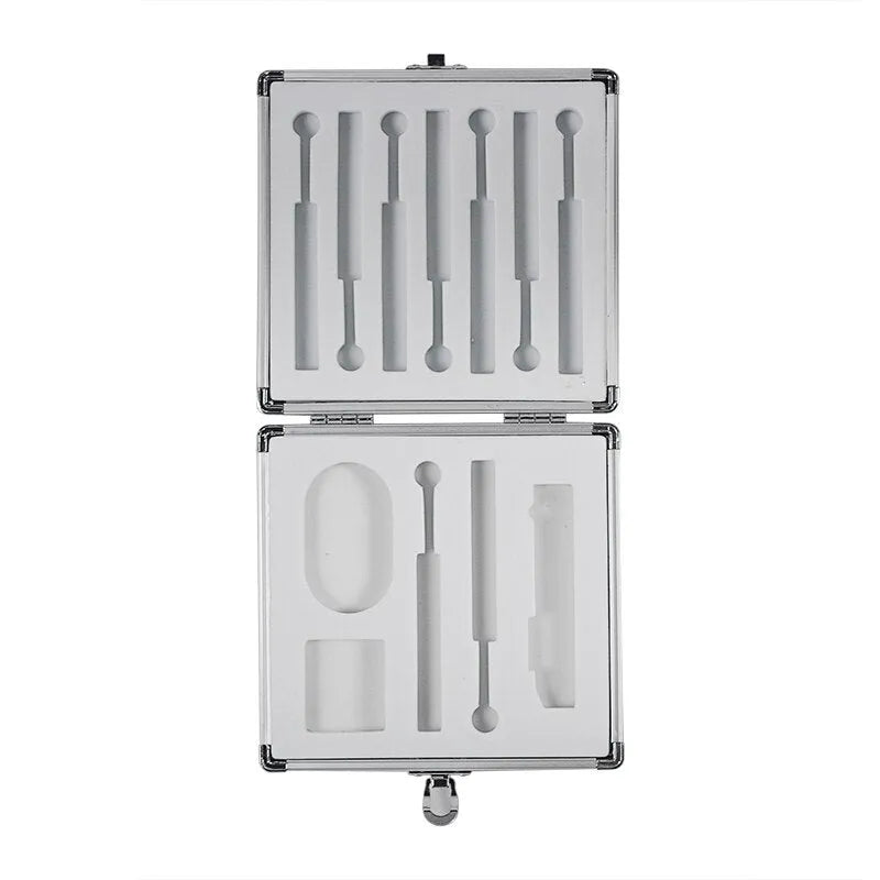 Silver aluminium portable storage box for a soldering iron, showing mini size.