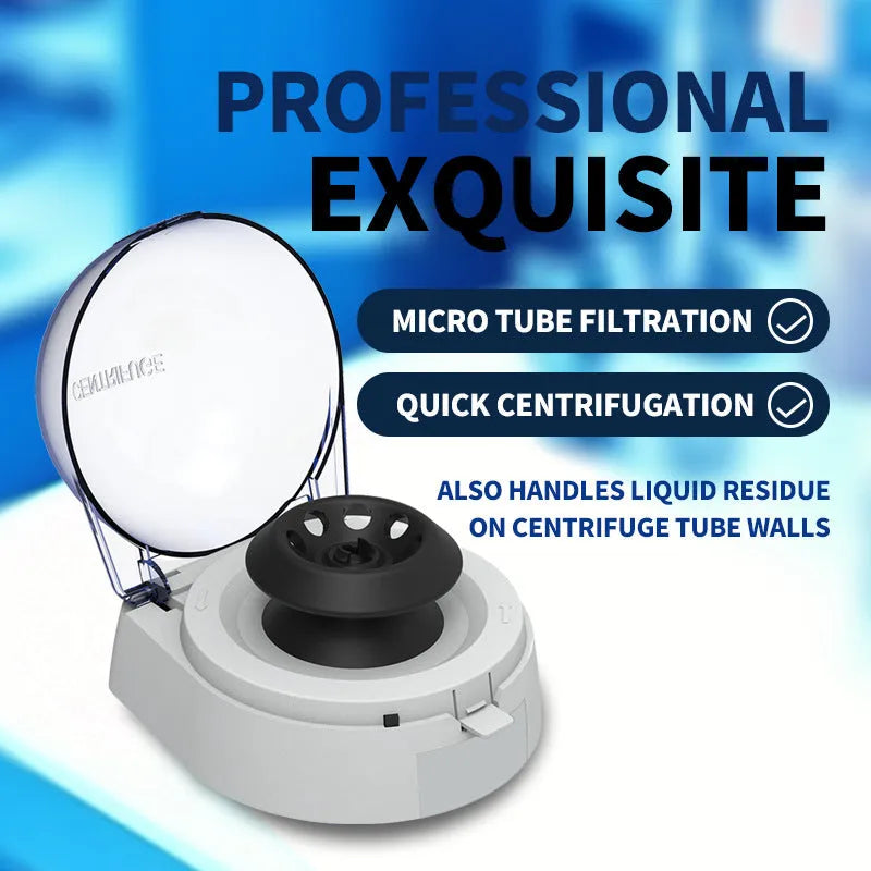 Mini electric laboratory centrifuge with compact 157mm design and 7000 rpm maximum speed