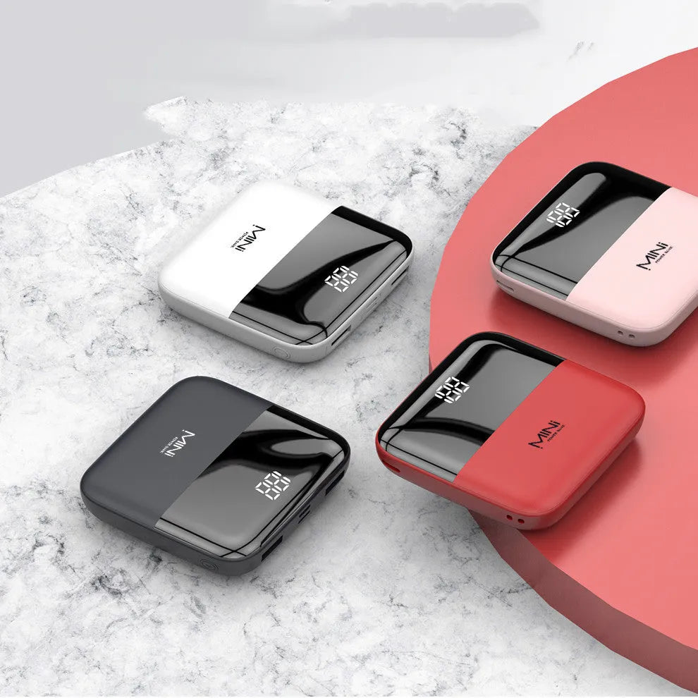 10000mAh portable power bank with digital display in black, pink, red or white colours