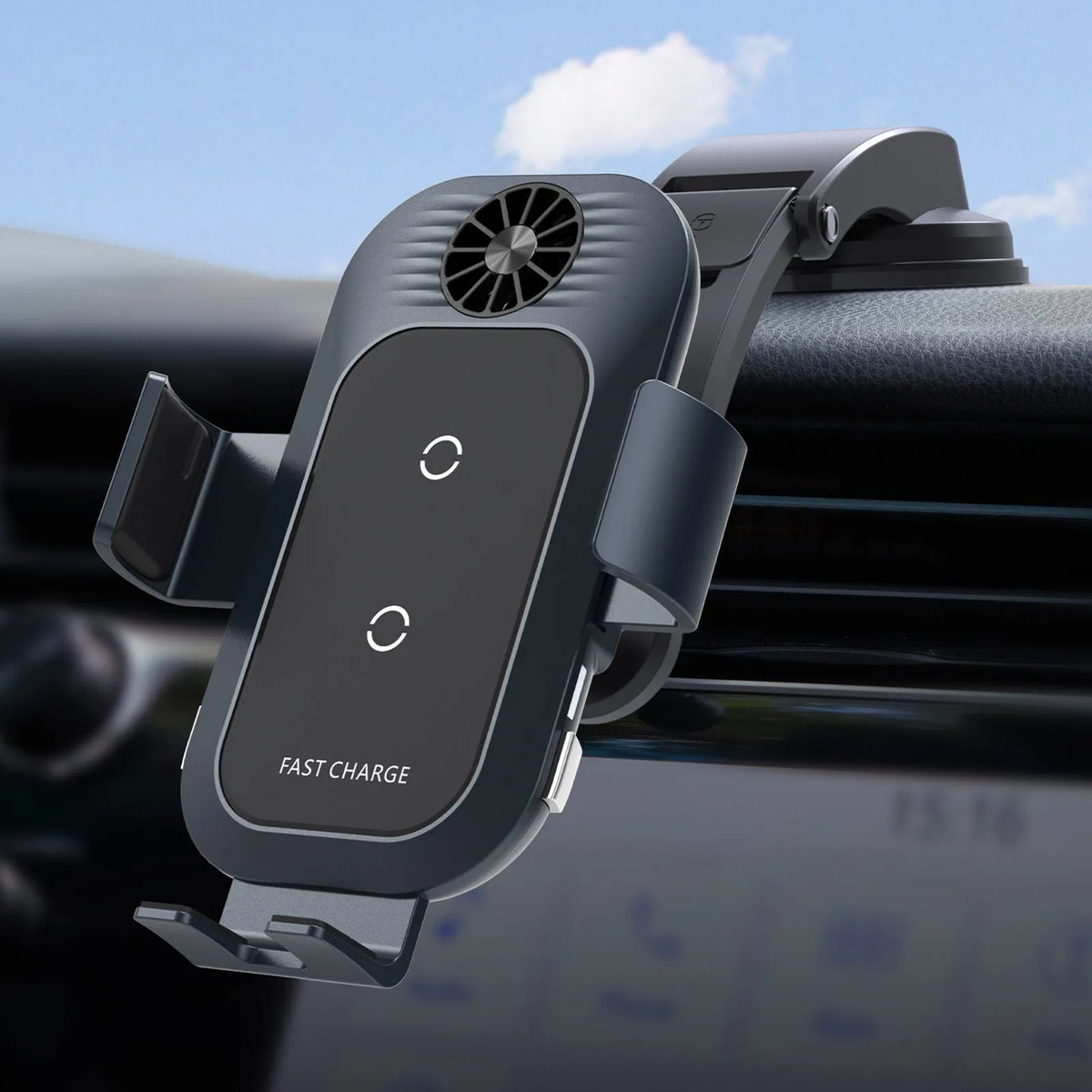 C35 colour car wireless charger phone holder with suction cup air vent mount and dual charging coils