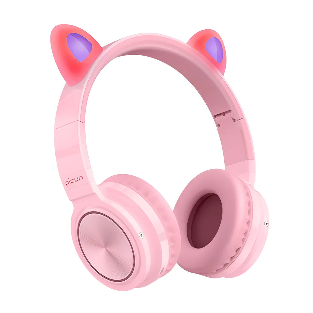 Pink-white wireless Bluetooth headset with head-mounted design and 40mm speakers