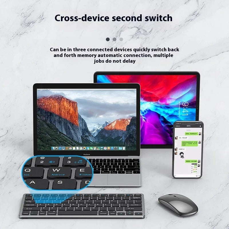 Wireless keyboard and mouse set in ultra-thin design with rechargeable batteries