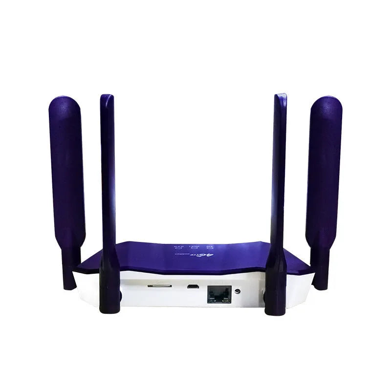 Blue 4G All Netcom dual mode router with four antennas showing front panel indicators