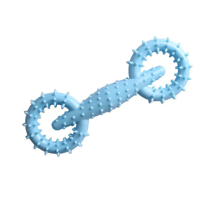 Blue TPR ring dog chew toy for puppies on a plain background.