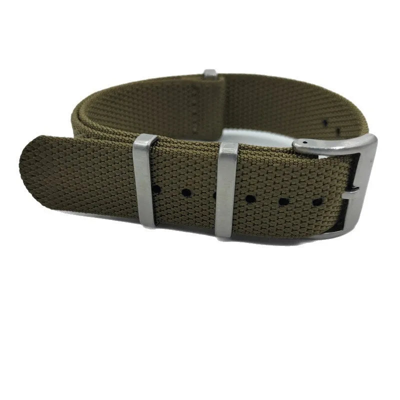 Nylon integrated watch strap showing five colour options and two width sizes