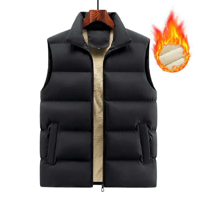 Men's striped lambswool vest in black, dark blue, or red colours, showing knit texture.