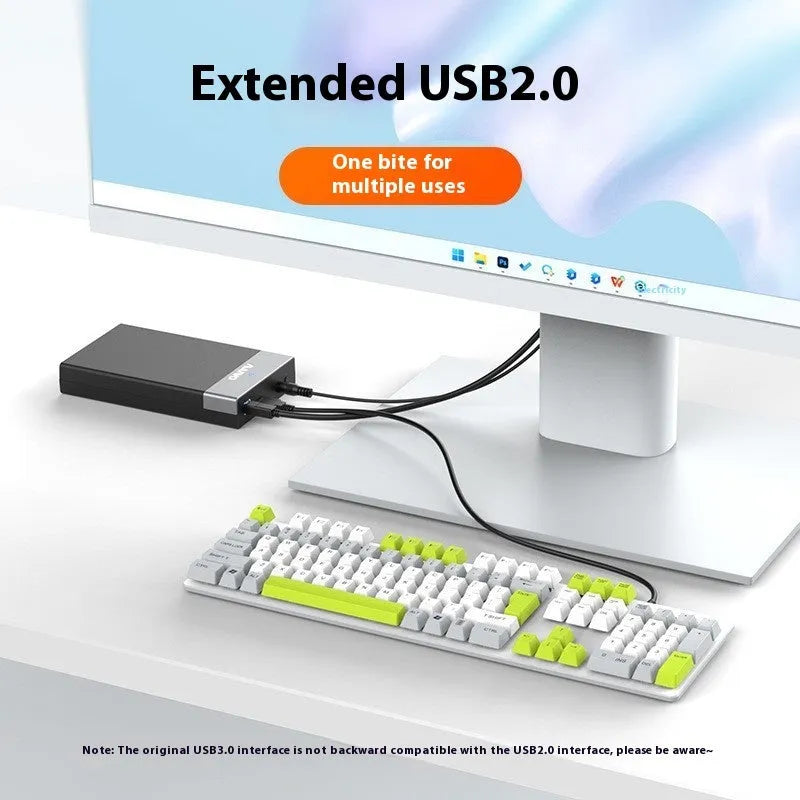 3.5 inch USB 3.0 SATA hard disk box with power supply and cable for 14TB drives in black silver colour