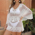White polyester beach blouse with free size adult fit for swimming and sun protection