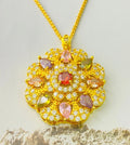 Women's colourful zircon flower pendant necklace in gold, champagne gold, or platinum colour finishes