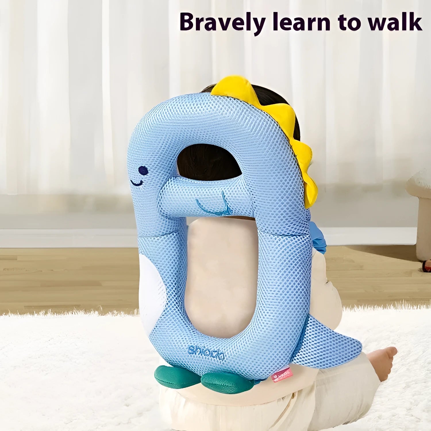 Cartoon dinosaur and bee themed anti-collision pillow for toddler fall protection.