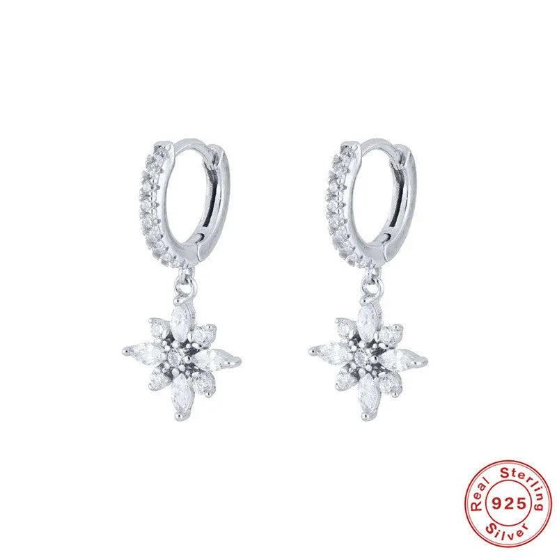 Sterling silver snowflake pendant earrings with geometric design in gold colour options