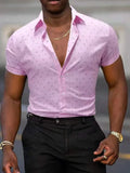 Men's floral print short-sleeved shirt in elastic polyester fabric showing light blue colour option