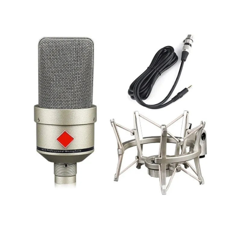 Champagne gold condenser microphone with cardioid pattern on included desk stand