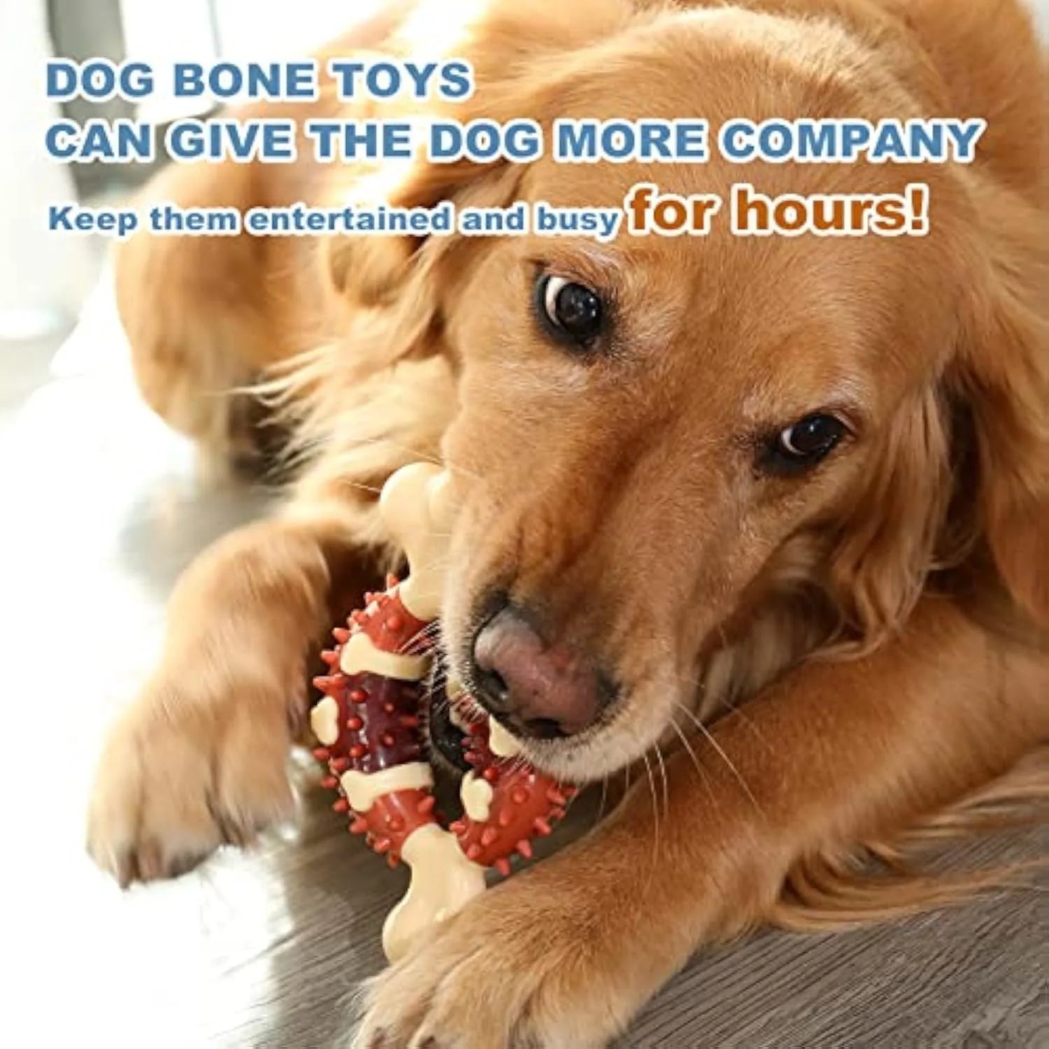 Bone-shaped natural rubber dog dental chew toy for teeth cleaning and anxiety relief