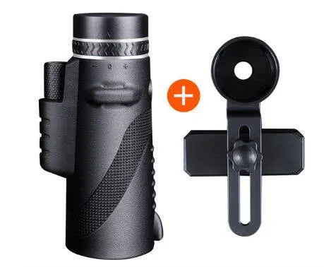 Black 40x60 monocular telescope showing lens details and compact size