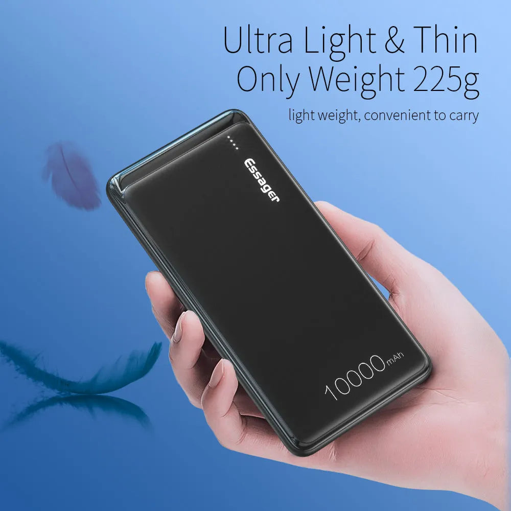 Essager Small Jane black and white 10000mAh portable power bank with LED indicator lights