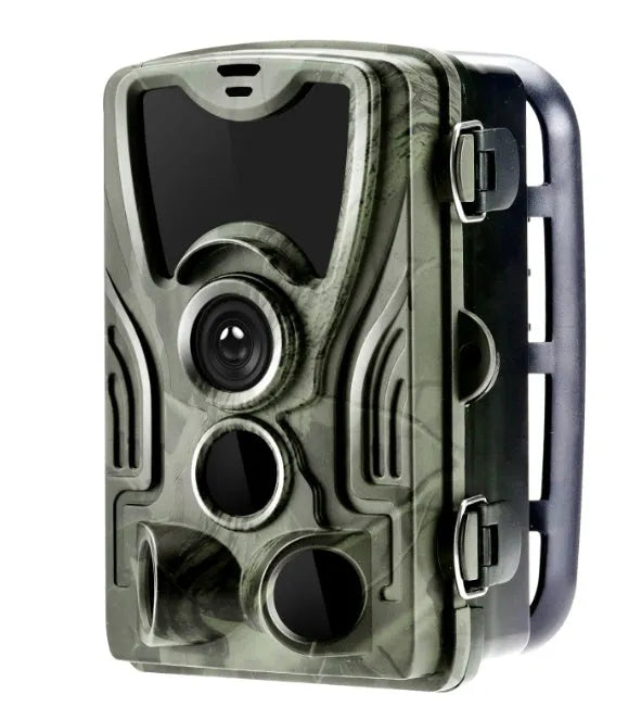 Green cellular trail camera with 16MP sensor and infrared LEDs for night vision wildlife monitoring
