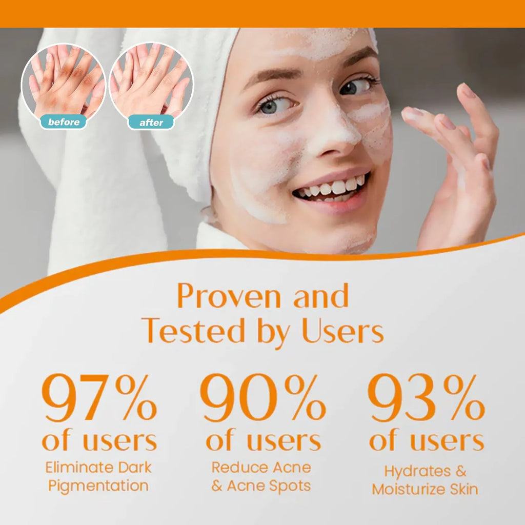 100g bar of whitening vitamin body care soap with kojic acid and botanical extracts.