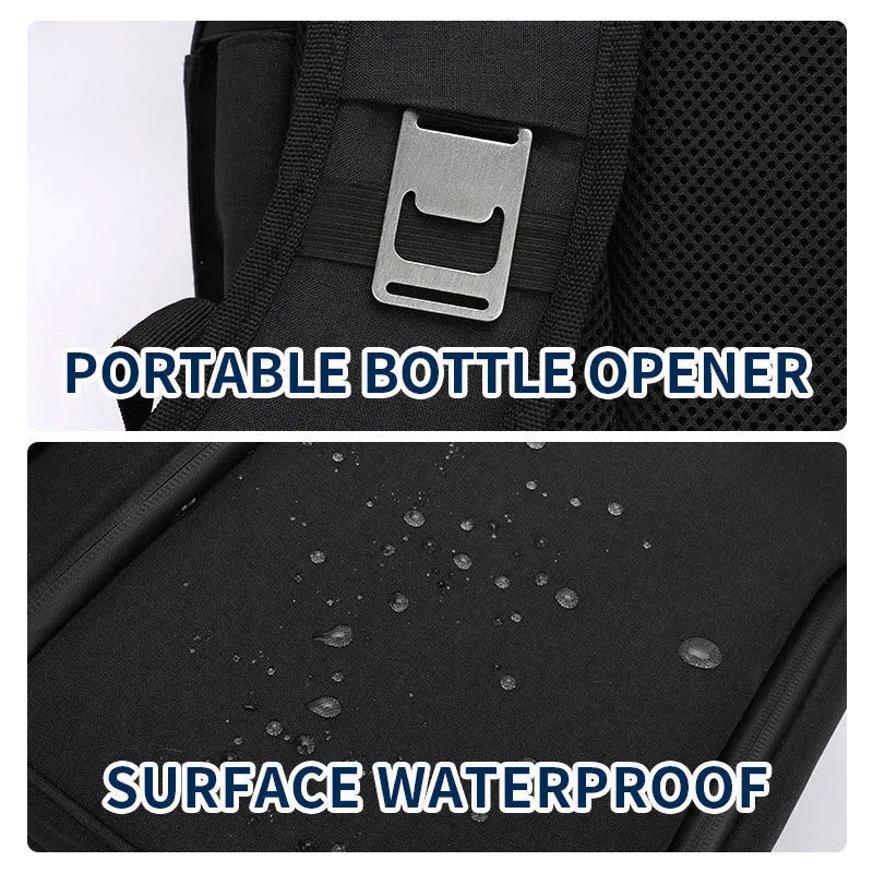 Double layer insulated picnic backpack in blue with ice pack compartments and 22-litre capacity