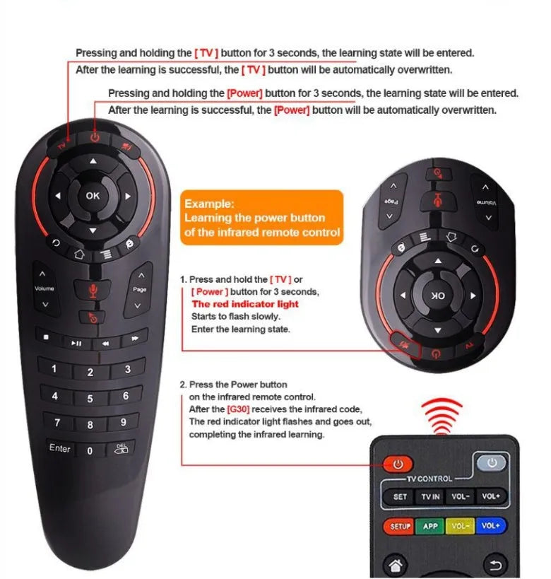 G30 AIR wireless keyboard remote control with black finish and nano receiver for 2.4GHz connection