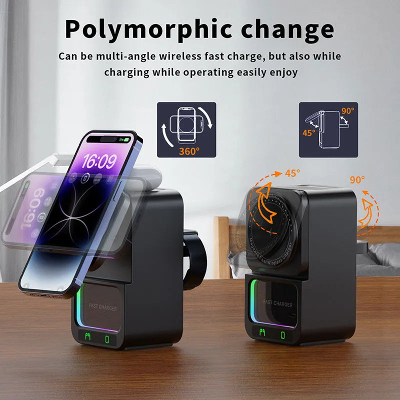 White and black 5-in-1 Bluetooth speaker wireless charger with QC3.0 fast charging