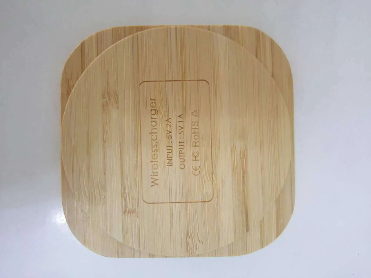 Square bamboo wood 5W wireless charging pad with Qi certification