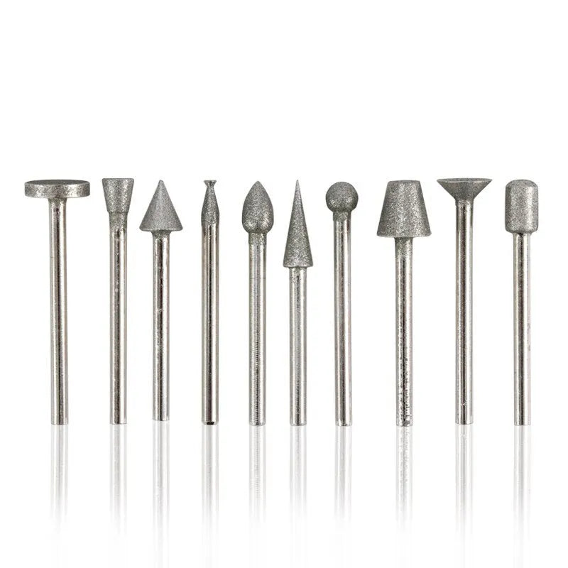 Alloy grinding head set with elliptical cone shapes for glass and stone work