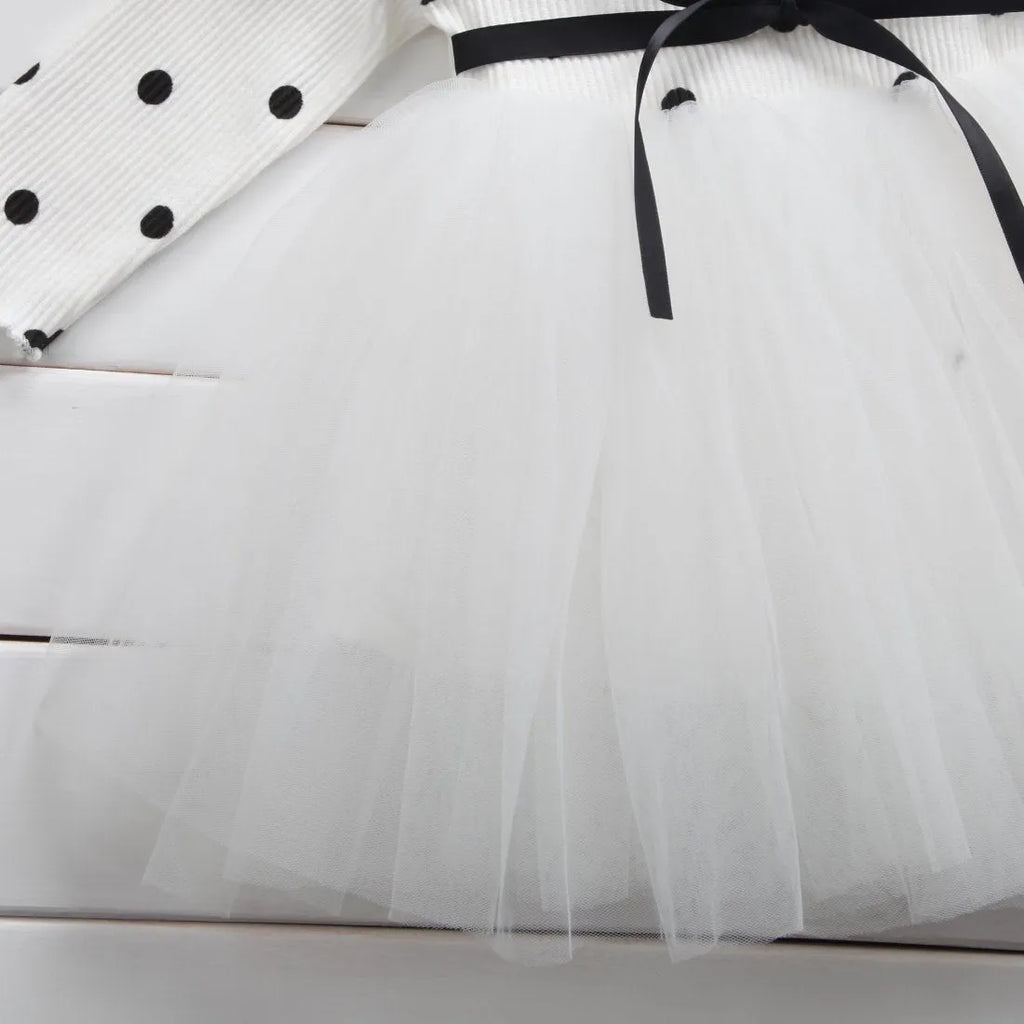 Girls' long sleeve lace tutu party dress in black, pink, or white for birthdays and christenings